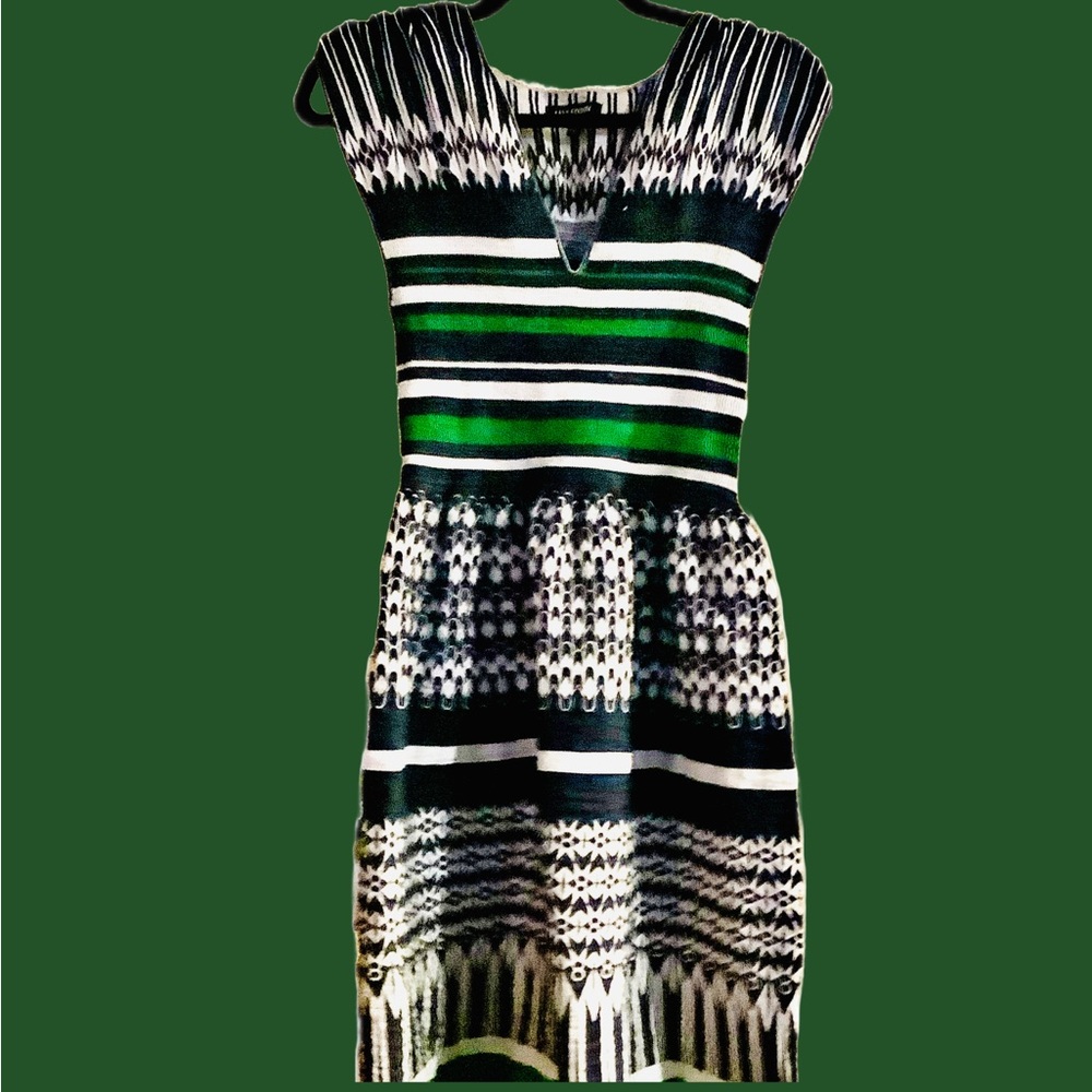 Bold Black, White & Green Geometric Print Dress
